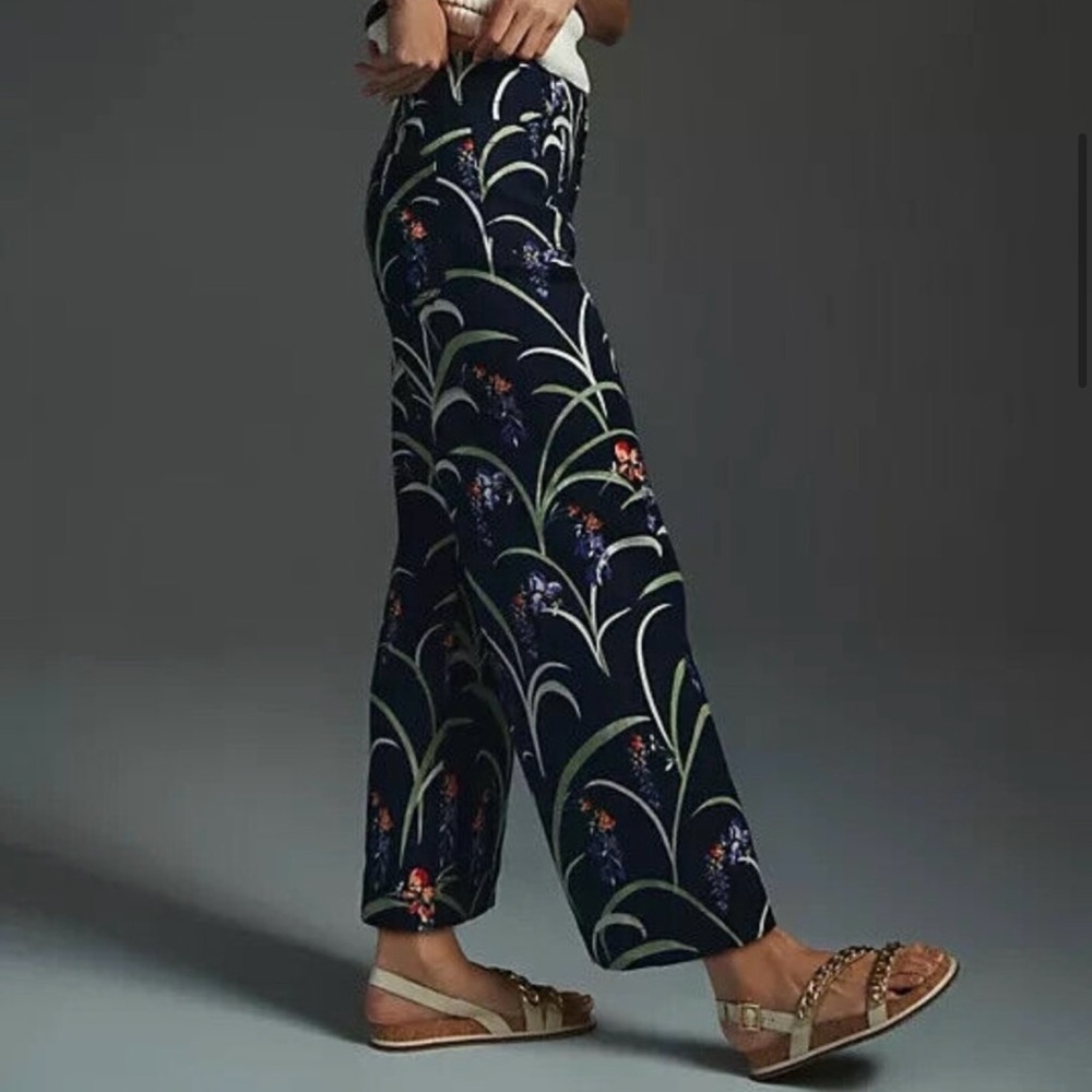 NWT Maeve The Colette Cropped Wide-Leg Pants Dark Blue Floral